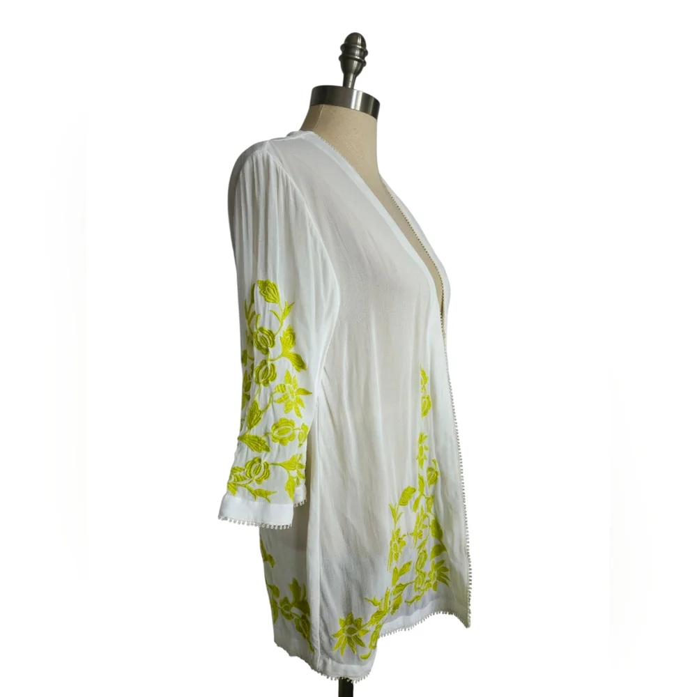 TOPSHOP Lime Green Floral Embroidered Sheer Kimono | SZ 4 / S-M